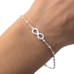 Pulsera Plata Ley 925m cadena 17 cm. bolas 2 mm. infinito 10 mm.