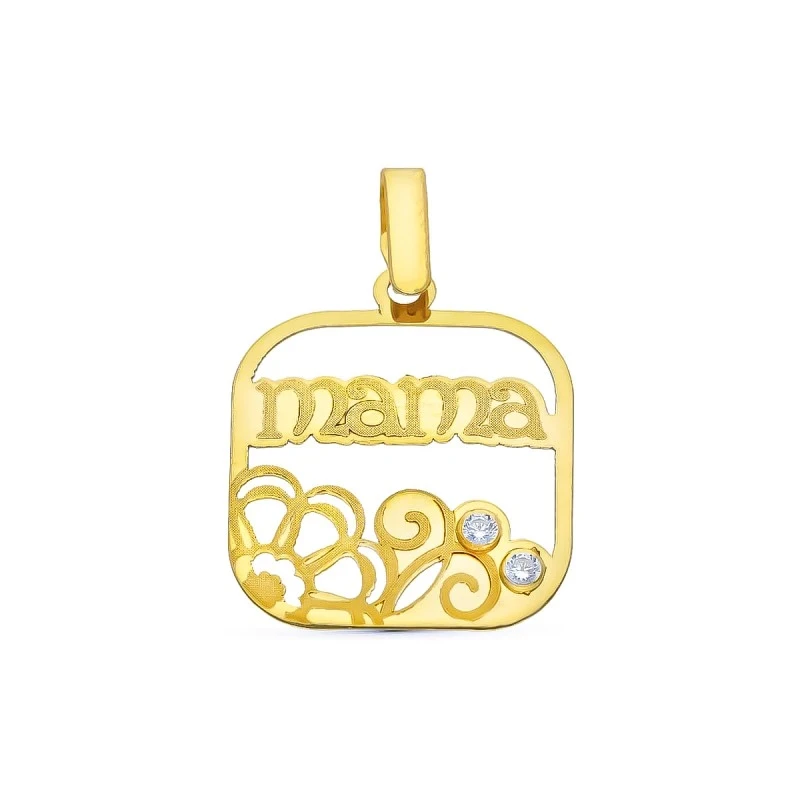Colgante Oro 9k MAMÁ 21 mm. detalles formas circonitas