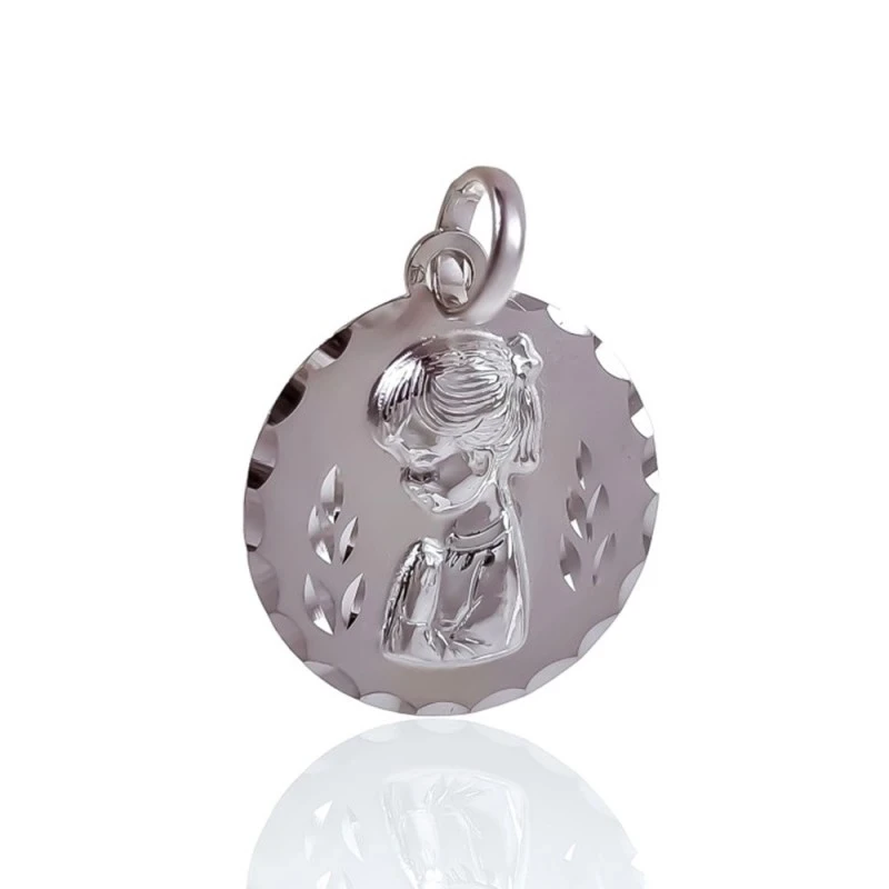 Virgen Niña Medalla Plata Ley 925m niña 19 mm. redonda mate bordes ta