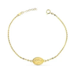 Virgen Milagrosa Pulsera Oro 18k con Medalla 13 mm. cadena eslabones