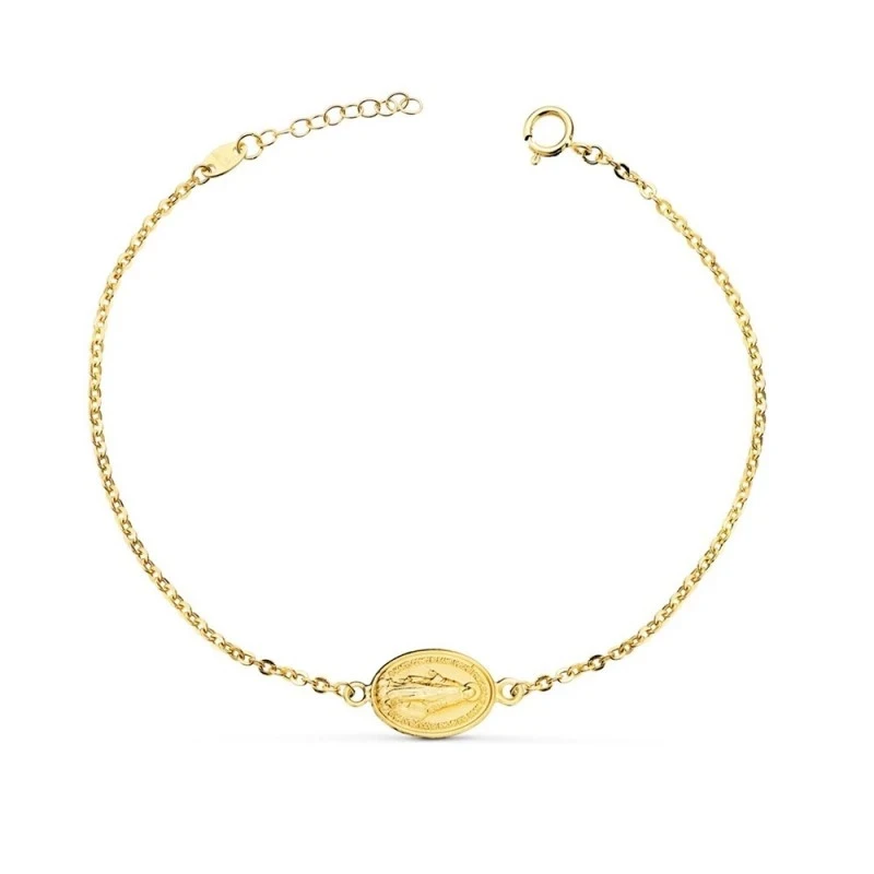 Virgen Milagrosa Pulsera Oro 18k con Medalla 13 mm. cadena eslabones