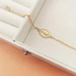 Virgen Milagrosa Pulsera Oro 18k con Medalla 13 mm. cadena eslabones