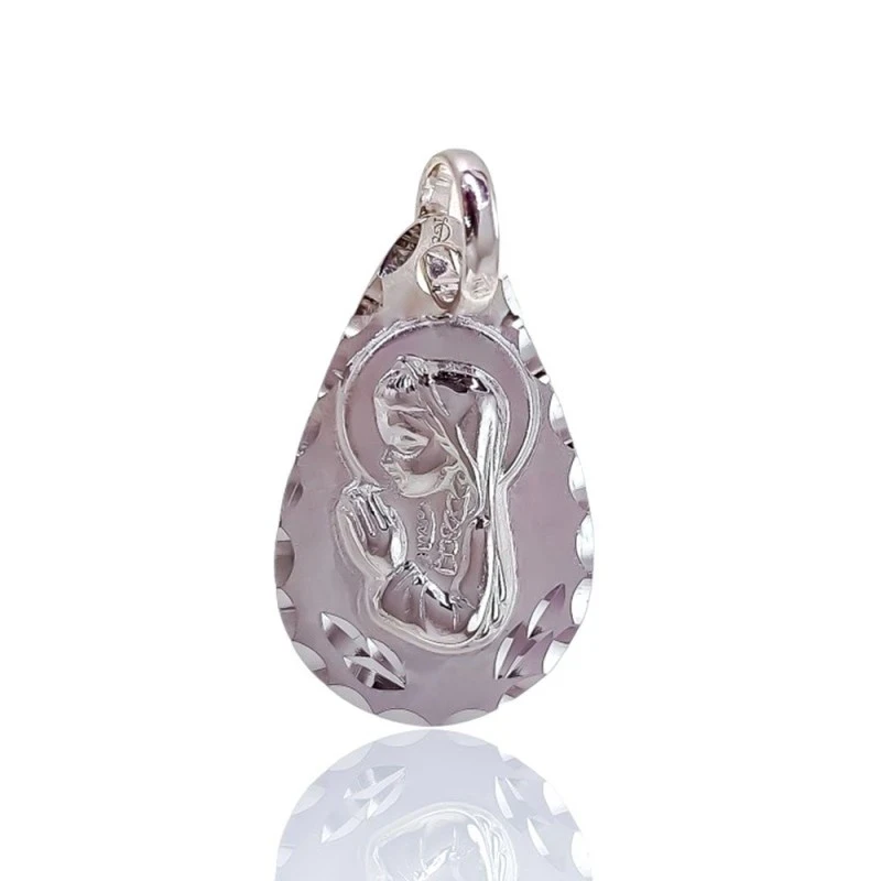 Virgen Niña Medalla Plata Ley 925m niña 25 mm. detalles tallados form