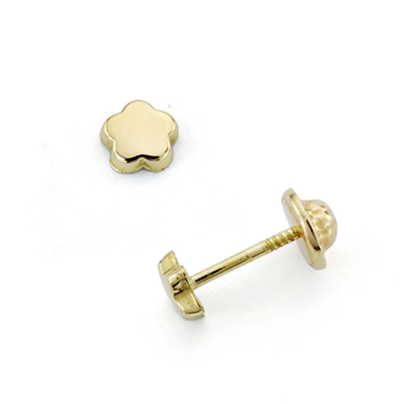 Pendientes oro 18k bebé flor 4mm. cierre tornillo [7491]