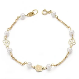 Pulsera oro 18k perlas 4,5mm. comunión 17cm. [9011]