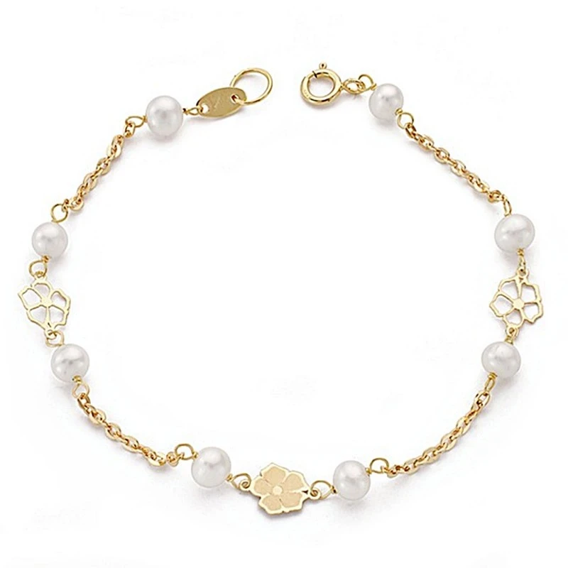 Pulsera oro 18k perlas 4,5mm. comunión 17cm. [9011]