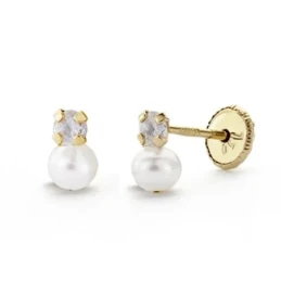 Pendientes oro 18k perla 5mm. circonita 3mm. [AA0078]