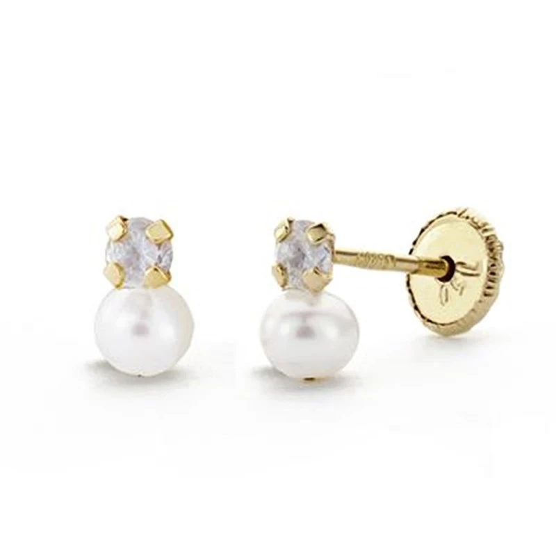 Pendientes oro 18k perla 5mm. circonita 3mm. [AA0078]