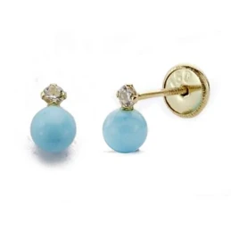 Pendientes oro 18k turquesa circonita 6mm. [AA0079]