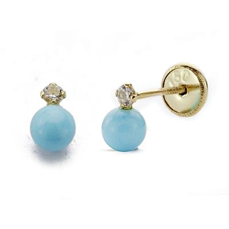 Pendientes oro 18k turquesa circonita 6mm. [AA0079]