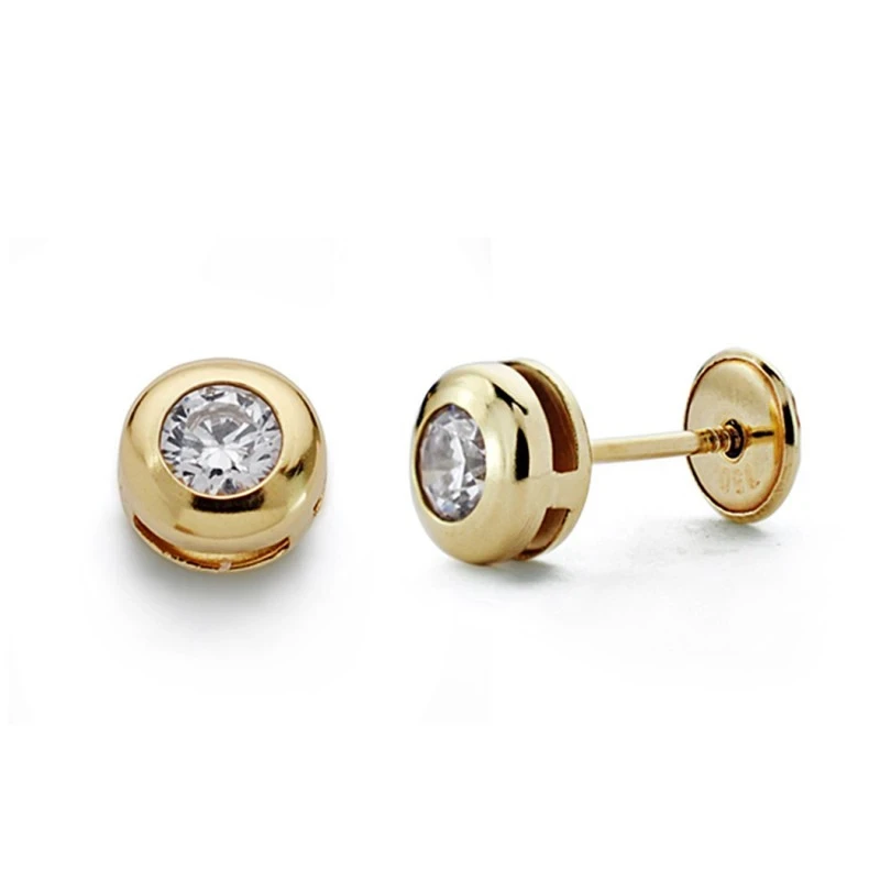 Pendientes oro 18k chatón circonita 6mm. [AA0348]