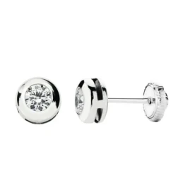 Pendientes oro blanco 18k chatón circonita 6mm. [AA0349]