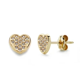 Pendientes oro 18k corazón 7mm. circonitas cierre presión [9812]