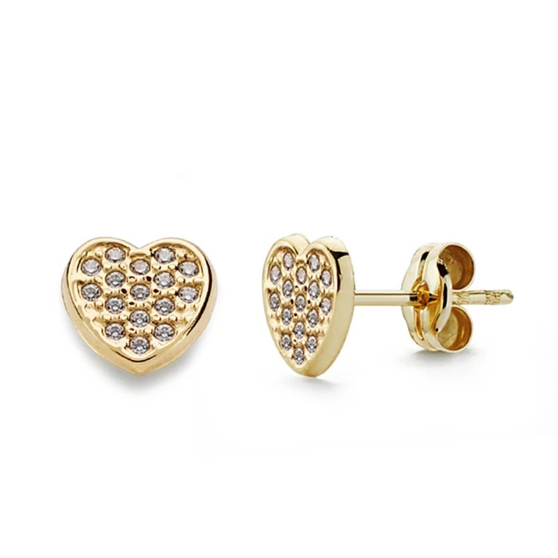 Pendientes oro 18k corazón 7mm. circonitas cierre presión [9812]