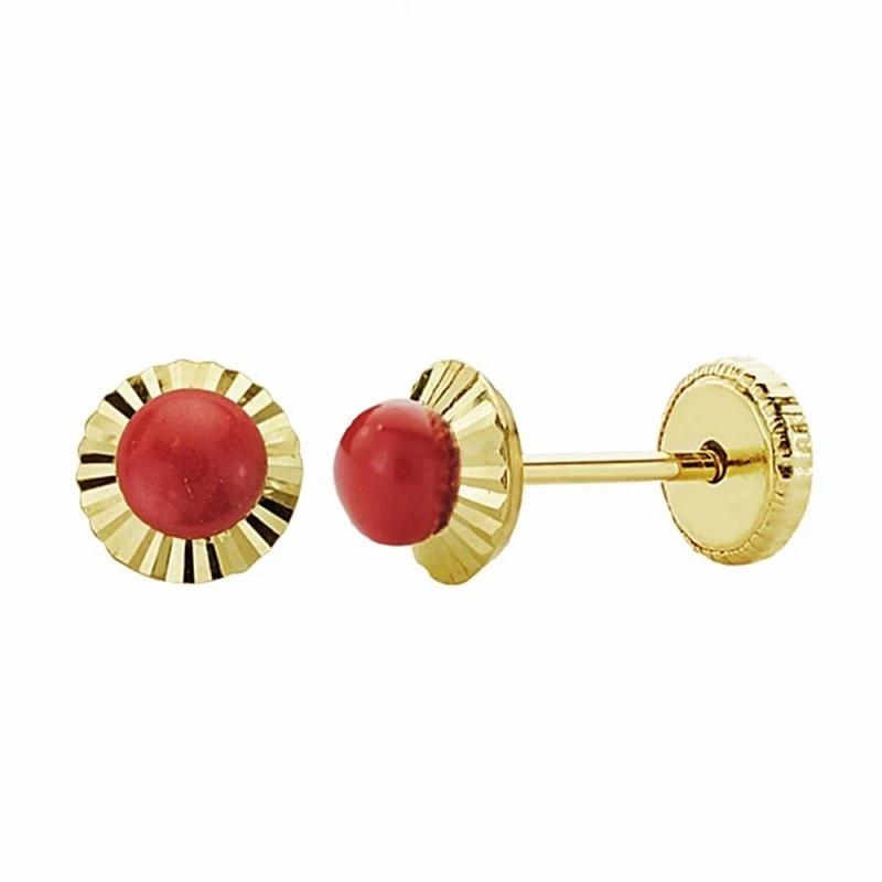 Pendientes oro 18k coral orla 5mm. tallada [AA1002]