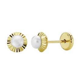 Pendientes oro 18k perla orla 5mm. tallada [AA1003]