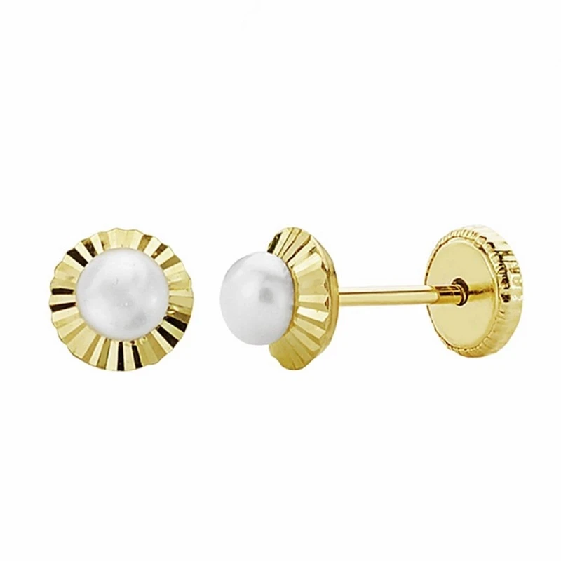 Pendientes oro 18k perla orla 5mm. tallada [AA1003]