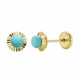 Pendientes oro 18k turquesa orla 5mm. tallada [AA1004]
