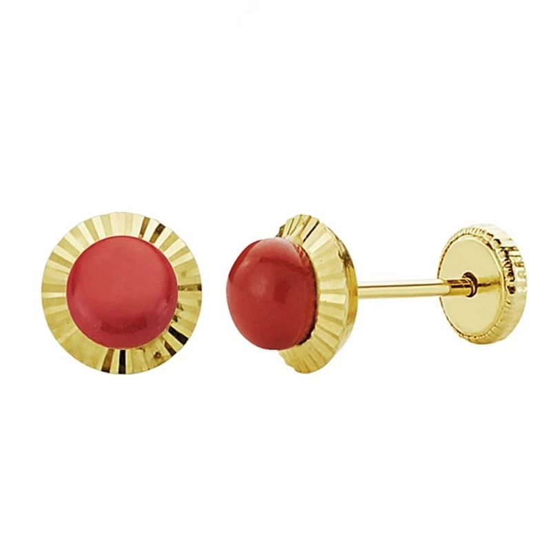 Pendientes oro 18k coral orla 6mm. tallada [AA1005]