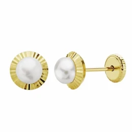 Pendientes oro 18k perla orla 6mm. tallada [AA1006]