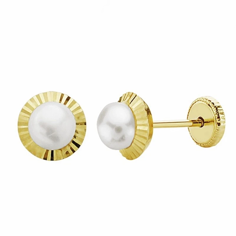 Pendientes oro 18k perla orla 6mm. tallada [AA1006]