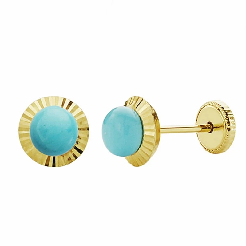 Pendientes oro 18k turquesa orla 6mm. tallada [AA1007]