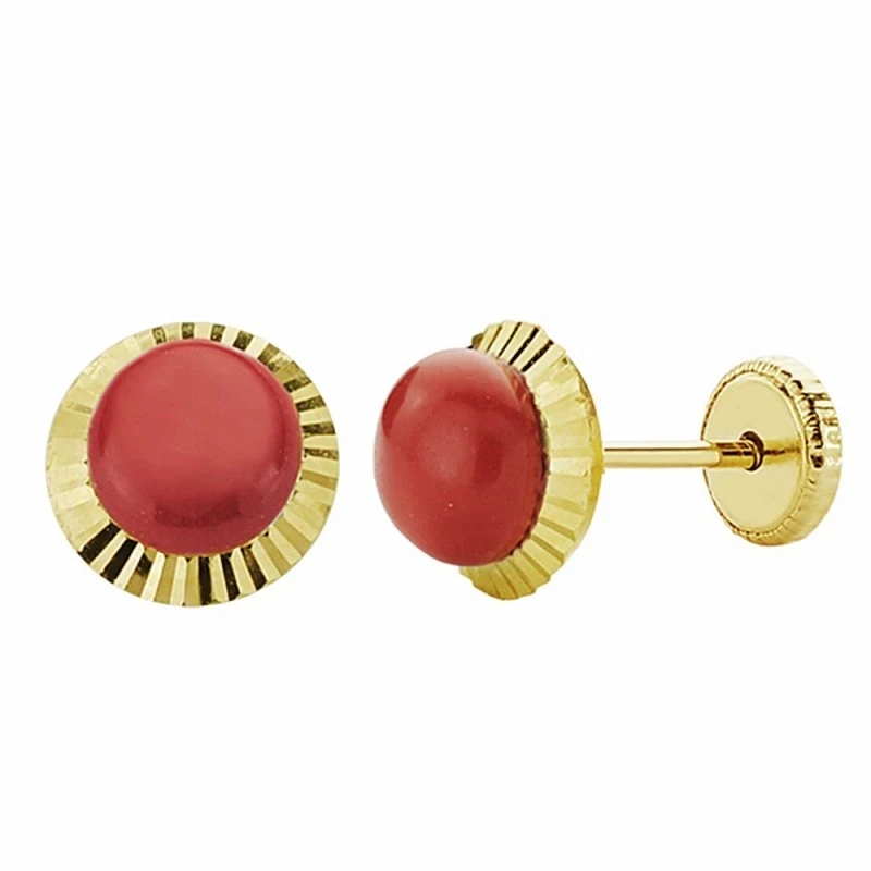 Pendientes oro 18k coral orla 7mm. tallada [AA1008]