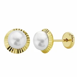 Pendientes oro 18k perla orla 7mm. tallada [AA1009]