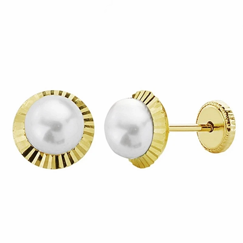 Pendientes oro 18k perla orla 7mm. tallada [AA1009]