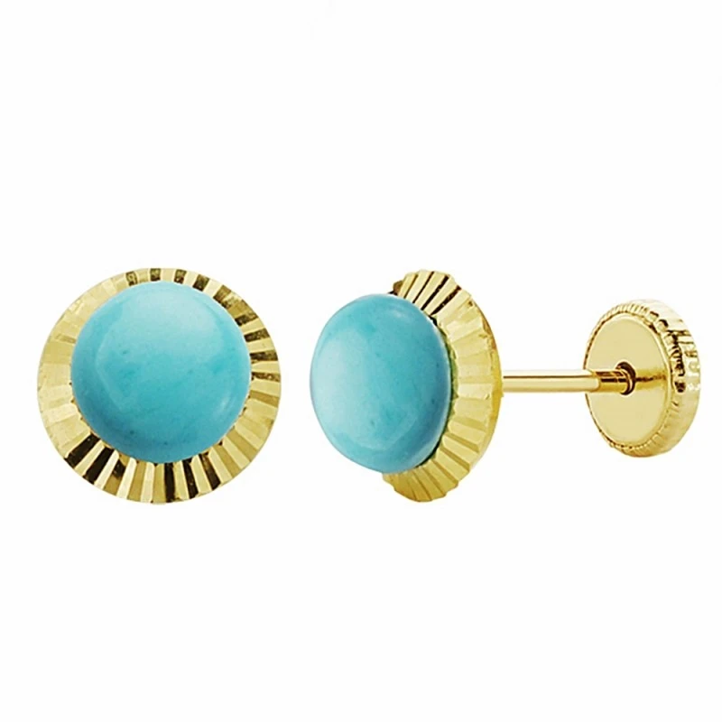 Pendientes oro 18k turquesa orla 7mm. tallada [AA1010]