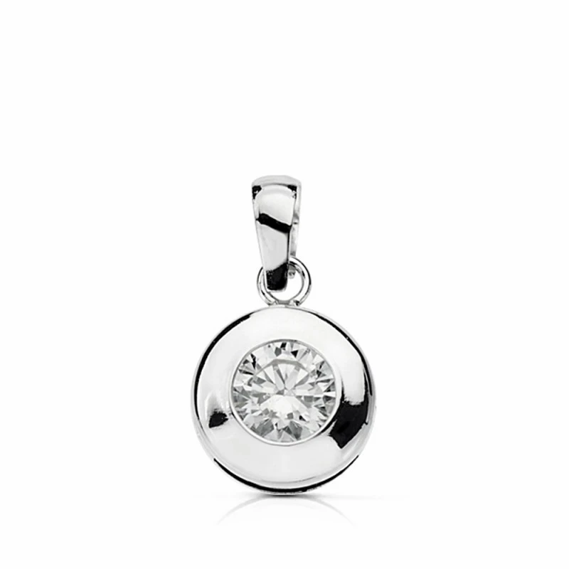 Colgante oro blanco 18k chatón 8.5mm. circonita [AA1828]