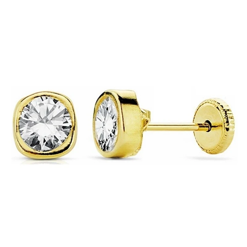 Pendientes oro 18k circonita 5mm. cierre tornillo [AA1916]
