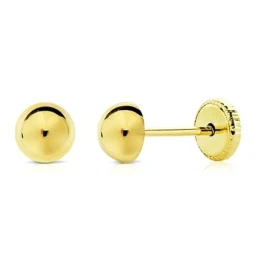 Pendientes oro 18k media bola lisa 5mm. cierre tornillo [AA1963]