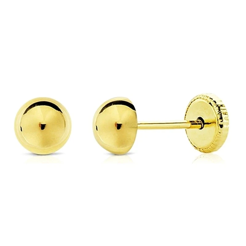 Pendientes oro 18k media bola lisa 5mm. cierre tornillo [AA1963]