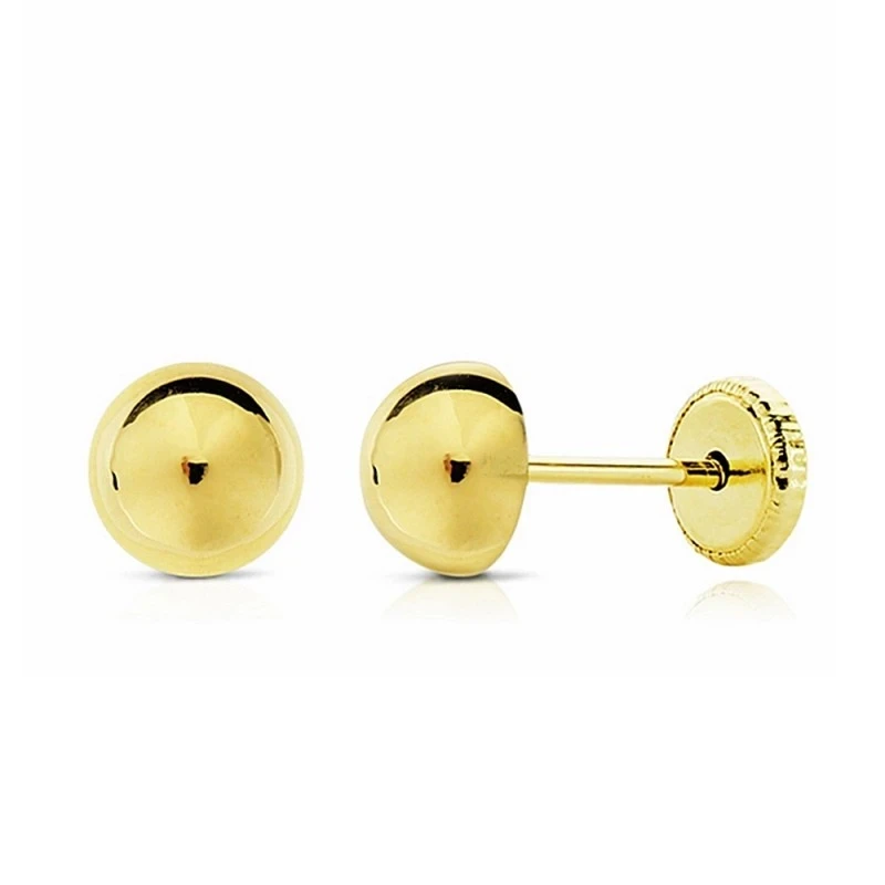 Pendientes oro 18k media bola lisa 6mm. cierre tornillo [AA1964]