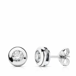 Pendientes oro blanco 18k chatón circonita 6.5mm. [AA1966]