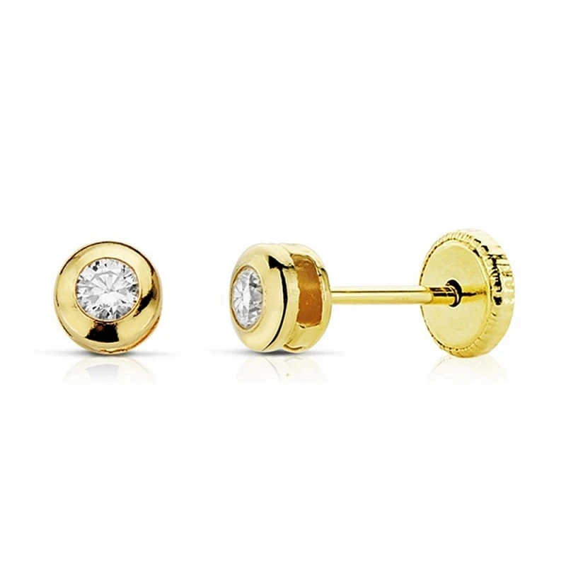 Pendientes oro 18k chatón circonita 4mm. cierre tornillo [AA2041]