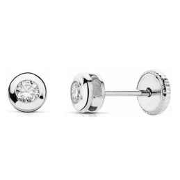 Pendientes oro blanco 18k chatón circonita 4mm. [AA2042]