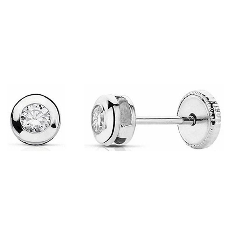 Pendientes oro blanco 18k chatón circonita 4mm. [AA2042]