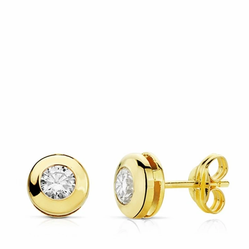 Pendientes oro 18k chatón circonita 6.5mm. cierre tornillo [AA2043]