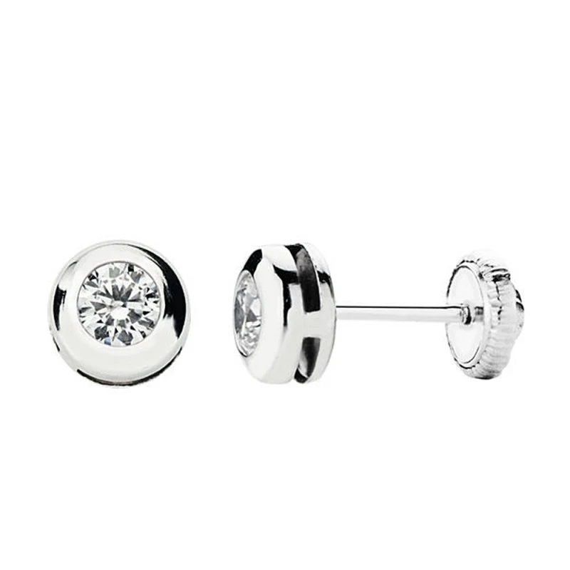 Pendientes oro blanco 18k chatón circonita 5mm. [AA2044]