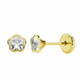 Pendientes oro 18k flor circonita 4mm. cierre tornillo [AA2050]