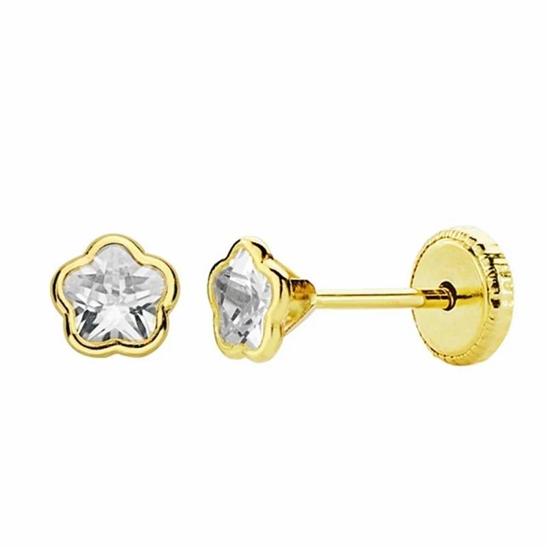 Pendientes oro 18k flor circonita 4mm. cierre tornillo [AA2050]