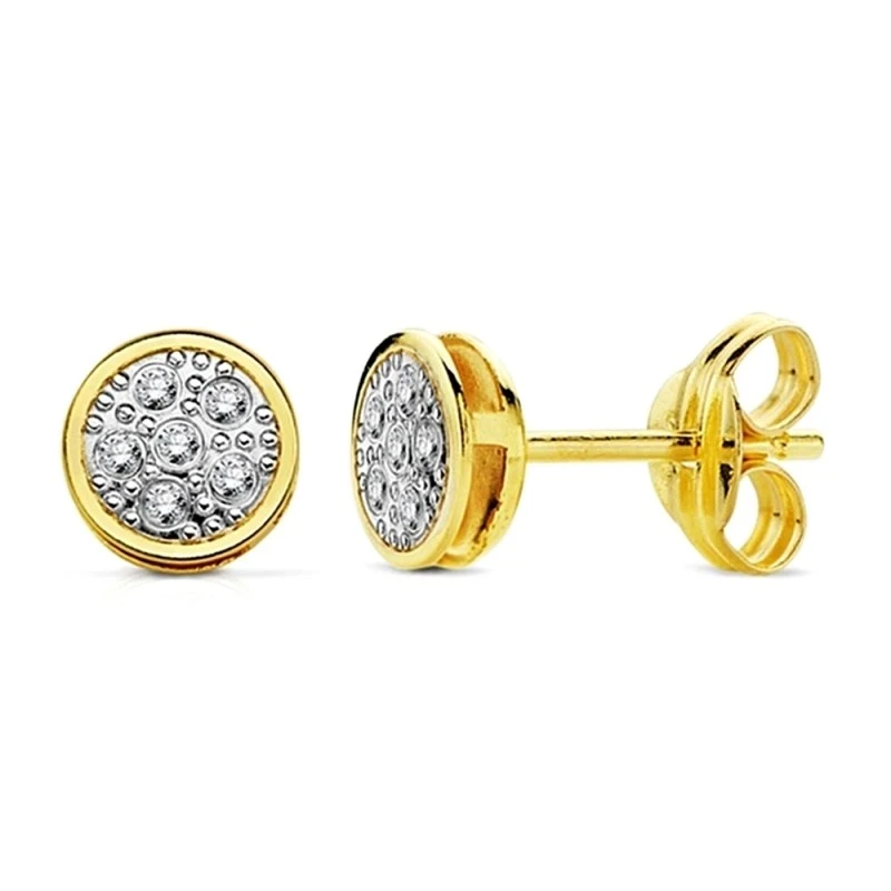 Pendientes oro 18k bicolor redondos 5.5mm. circonitas [AA2204]