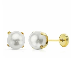 Pendientes oro 18k perla 6mm. cierre tornillo [AA2590]