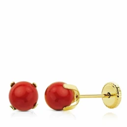 Pendientes oro 18k coral 5mm. cierre tornillo [AA2698]