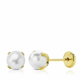 Pendientes oro 18k perla 5mm. cierre tornillo [AA2699]