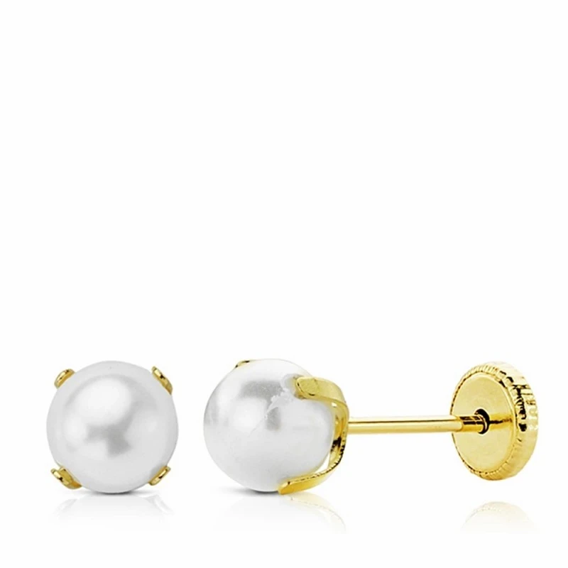 Pendientes oro 18k perla 5mm. cierre tornillo [AA2699]