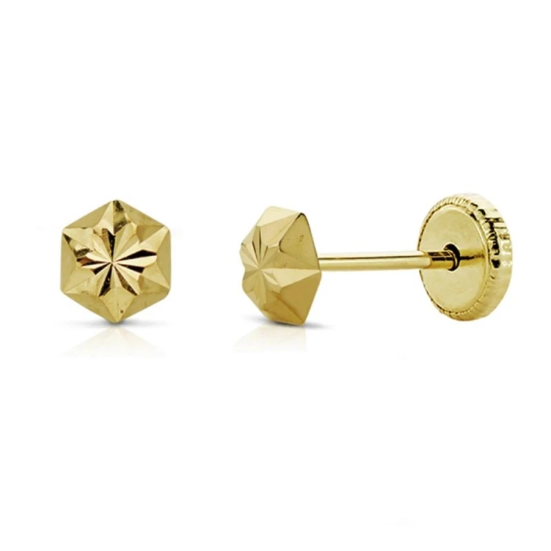 Pendientes oro 18k clavo estrella 4mm. tallados [AA7231]