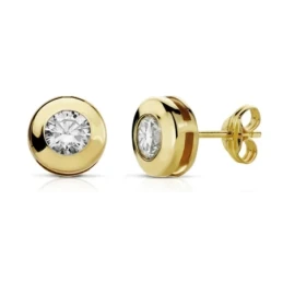 Pendientes oro 18k chatón 7mm. circonita [AA7314]